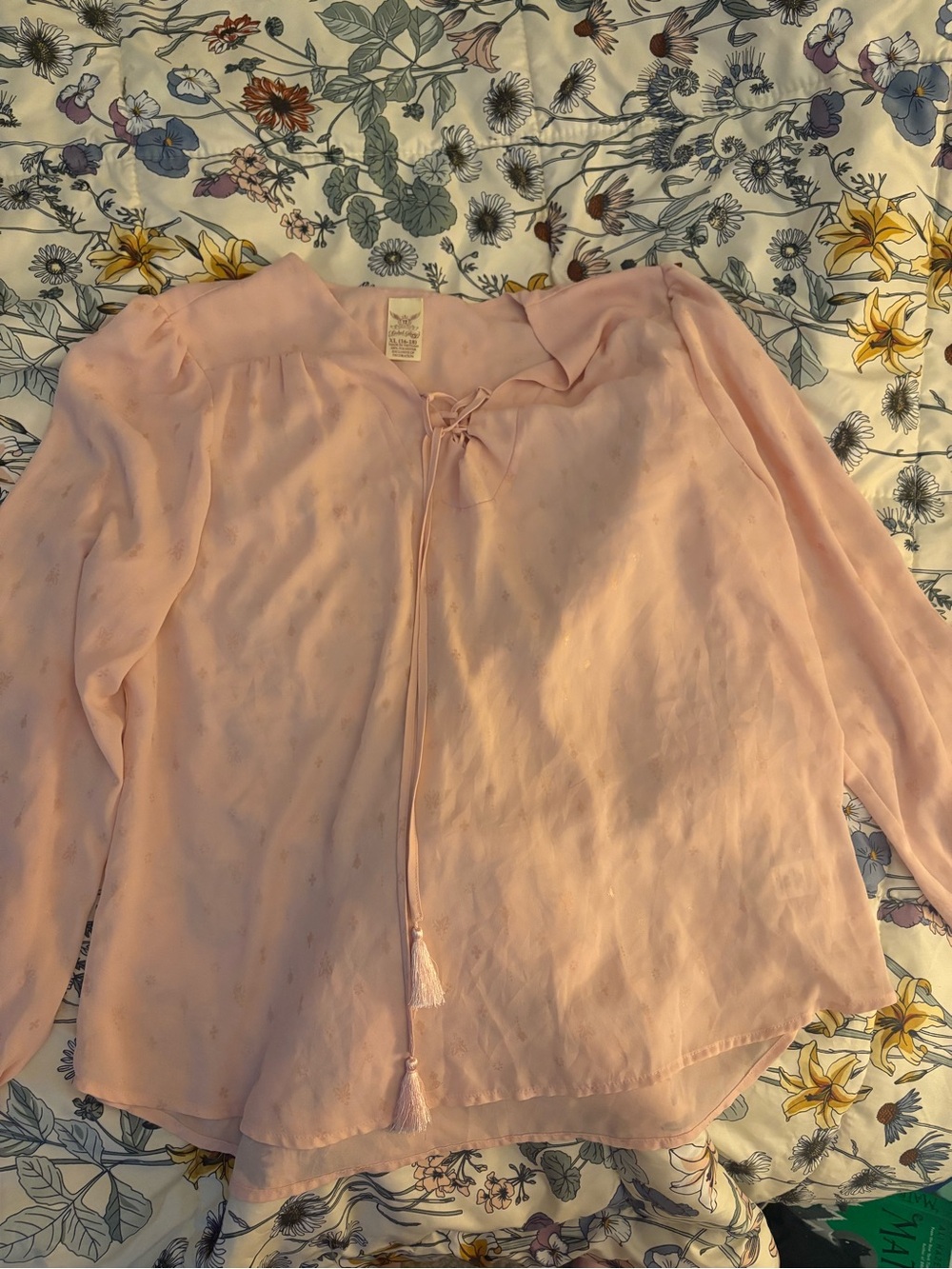 Light Pink Peasant Blouse with Tassel Tie